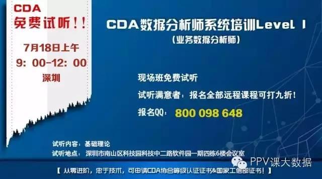 【免费试听】深圳7月18日现场班免费试听@CDA数据分析师系统培训Level  I（业务数据分析师）！！！